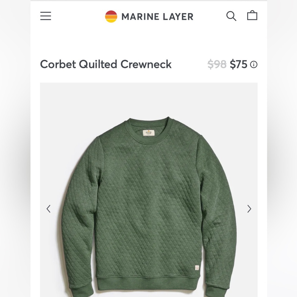 Marine Layer Green Quilted Sweatshirt